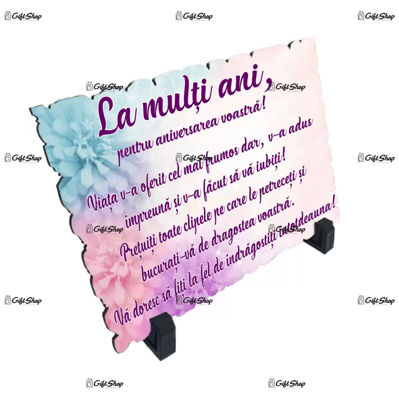 La multi ani pentru aniversarea voastra, placheta cu mesaj, model a